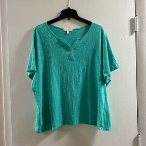 Coral Bay Teal Short-Sleeve Henley Top